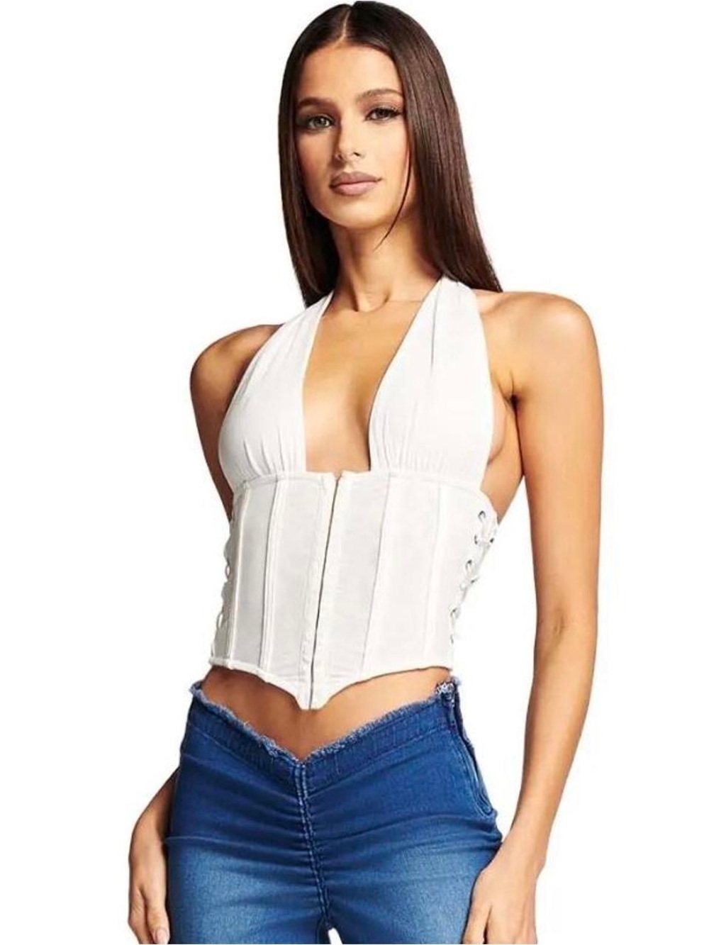 I Am GIA Celestina Corset Top in White Lace Up